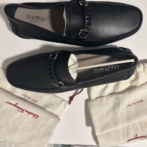 New men’s Salvatore Ferragamo black leather